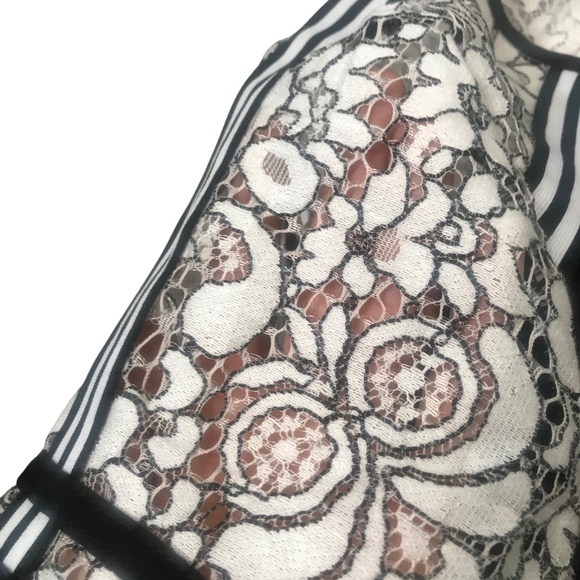 Lace-Up Neck Sheer Sleeves Striped Trim Bodycon Dress Size M - Picture 10 of 15